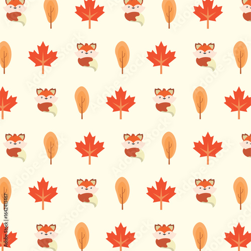 Autumn fox maple pattern. Vector