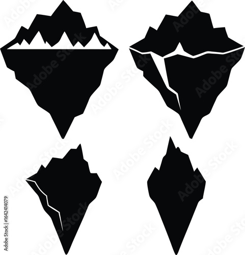 Set of iceberg and mountain silhouettes. Vector graphic icons for arctic nature design.
