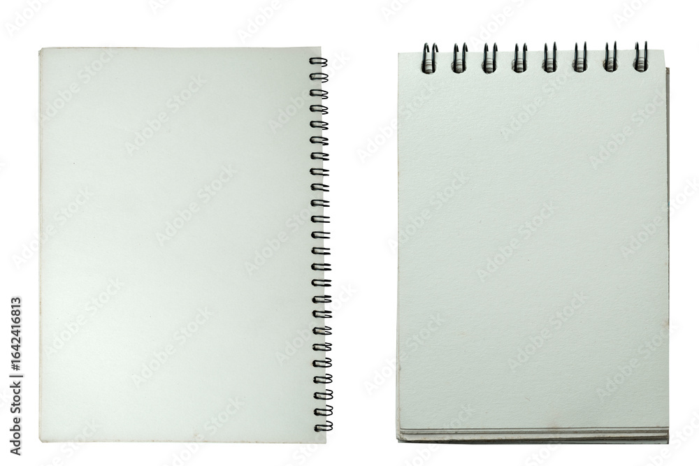 Closeup view of a blank notebook isolated over a white background. Mockup or Copy space. Concept of stationery