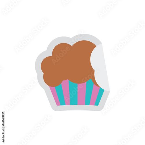 Chocolate muffin sticker colorful. Vector