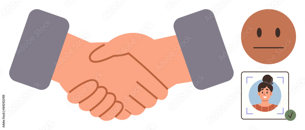 Φωτογραφία Two hands shaking, neutral face, and verified profile photo