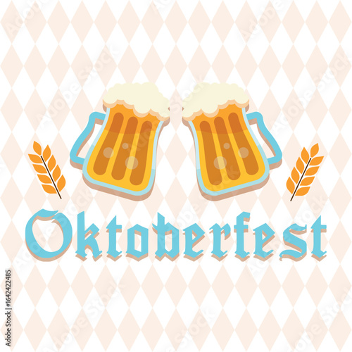 Oktoberfest mugs cheers. Vector