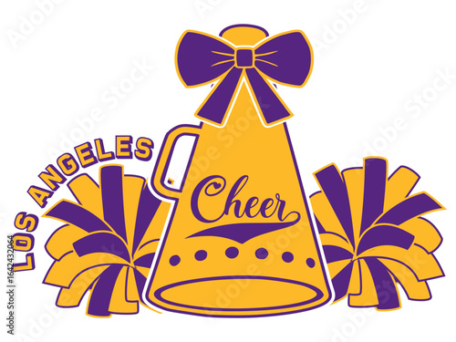 LOS ANGELES Cheerleader, Megaphone, Pompoms and Bow. Vector cheerleading illustration.