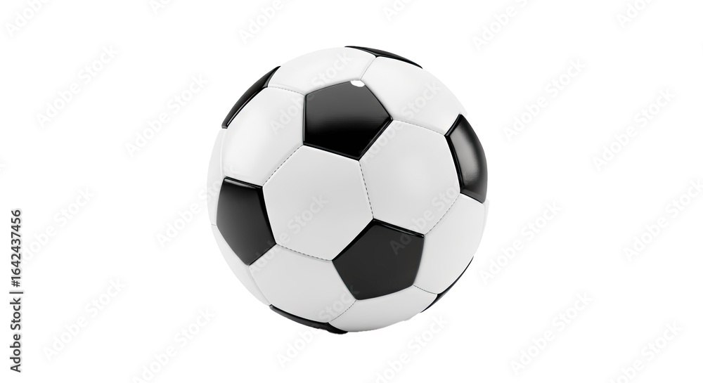 Fototapeta premium A close up view of a black and white soccer ball centered on a solid black studio background space
