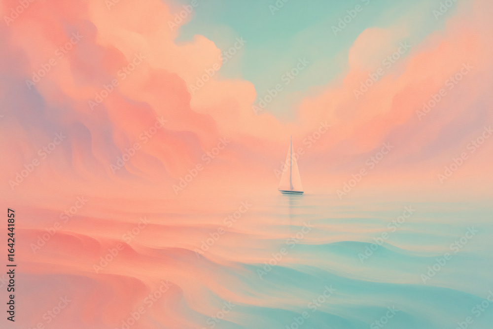 Naklejka premium Quiet Sail under Pastel Skies