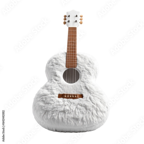 White fluffy acoustic guitar isolated on black background