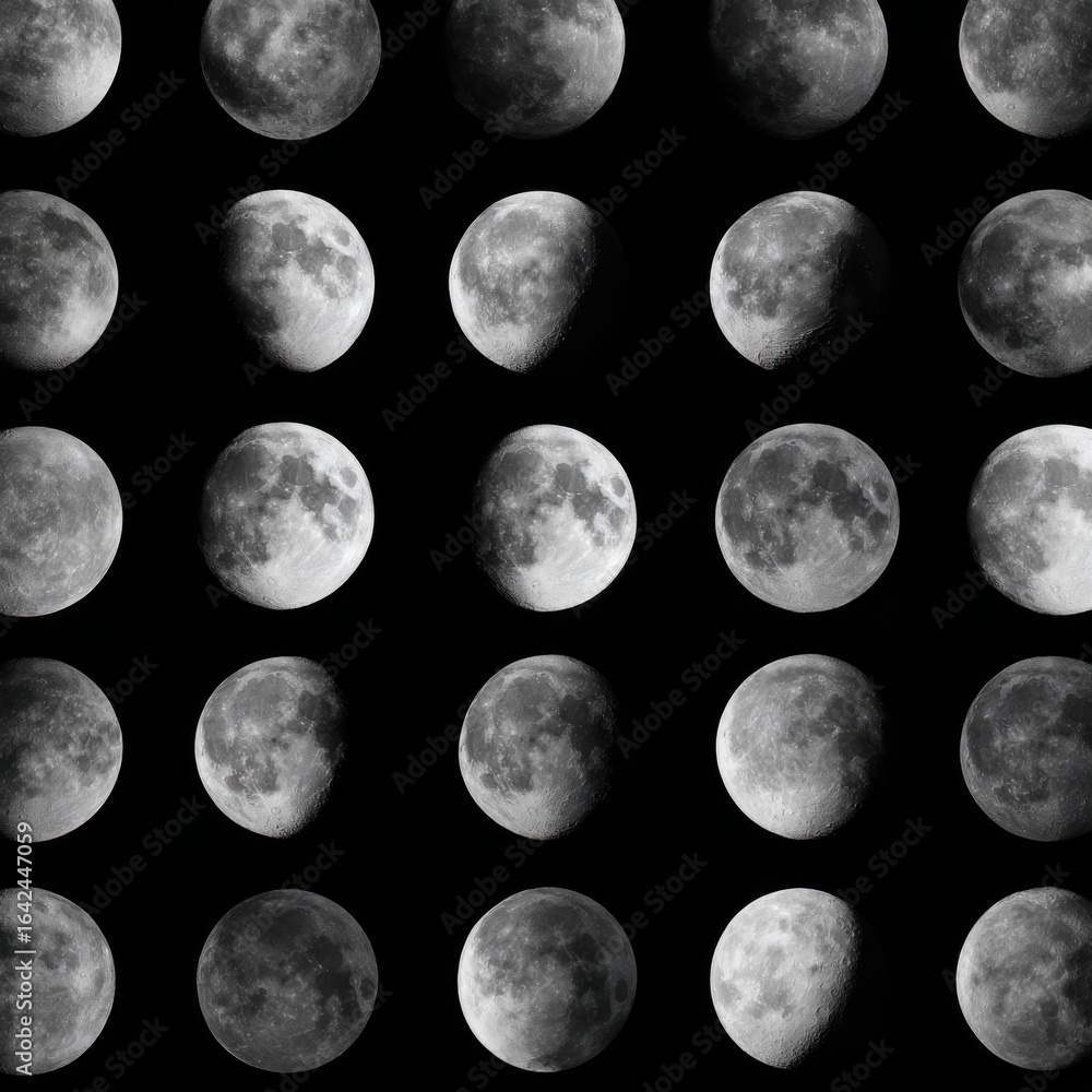 Obraz premium Artistic representation of various lunar phases in a seamless pattern.