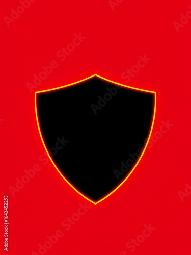 Free Download A modern black shield with a neon orange outline against a vibrant red background. - GFXLoad