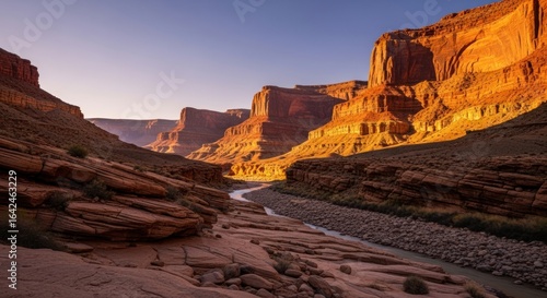 Majestic Desert Canyon with Winding River at Golden Hour