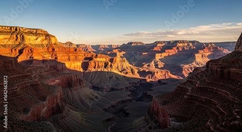 Majestic Grand Canyon at Golden Hour, Expansive Desert Landscape