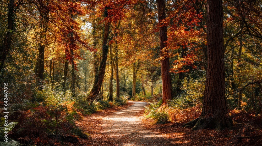 Fototapeta premium Autumn foliage path through forest