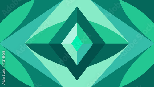 Diamond shaped geometric pattern in shades of green on green background symmetrical