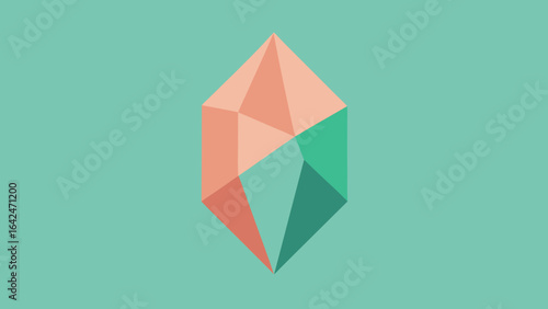 Pink and Teal Geometric Crystal Shape On Teal Background vector illustration