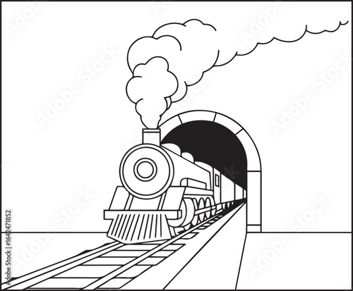 Simple and cute train coloring page for kids, black line art vector illustration for toddler coloring book design 