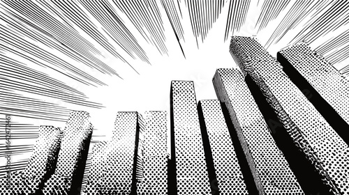 bar chart growing upward growth financial in hand drawn comic style black and white illustration