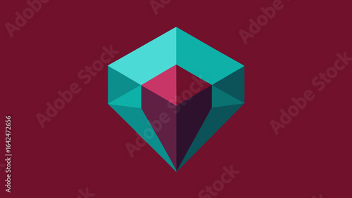 Teal and Burgundy Geometric Gemstone Icon on Maroon Background jewel crystal