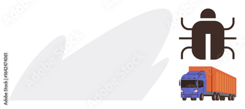Insect icon beside a cargo truck conveys ideas of logistics safety, pest control, biosecurity, and clean transportation. Ideal for transportation, biosecurity, goods safety, agriculture, pest