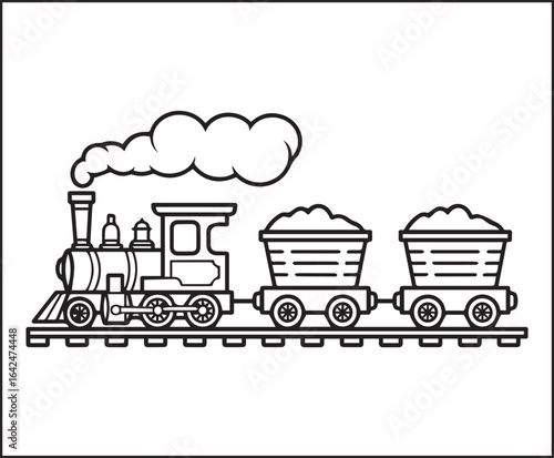 Simple and cute train coloring page for kids, black line art vector illustration for toddler coloring book design 