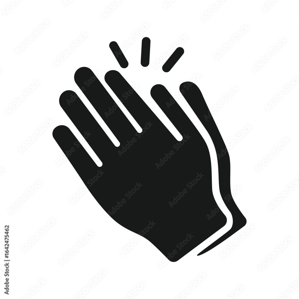 A black silhouette icon of two hands in a clapping motion, symbolizing applause, congratulations, or approval. A black silhouette icon of two hands in a clapping motion, symbolizing applause, congratulations, or approval.