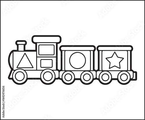 Simple and cute train coloring page for kids, black line art vector illustration for toddler coloring book design 