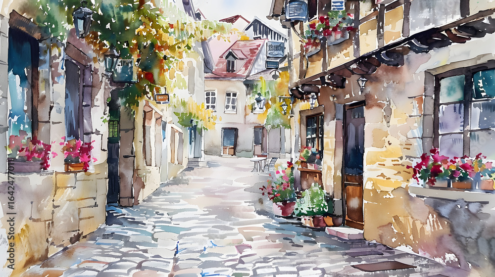 Obraz premium watercolor painting of a charming old European