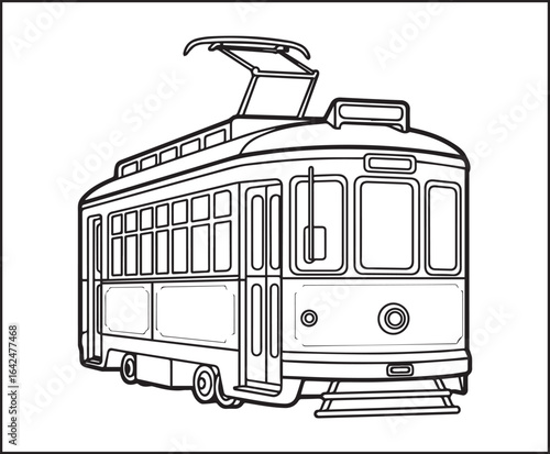Simple and cute train coloring page for kids, black line art vector illustration for toddler coloring book design 