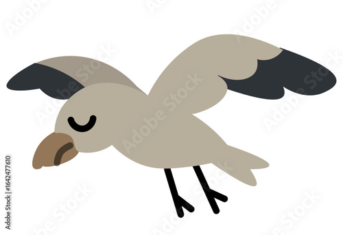 An illustration of a weakened seabird affected by marine pollution. Suitable for environmental awareness campaigns, wildlife conservation projects, and educational materials highlighting the harmful e