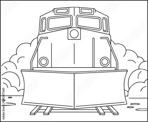 Simple and cute train coloring page for kids, black line art vector illustration for toddler coloring book design 