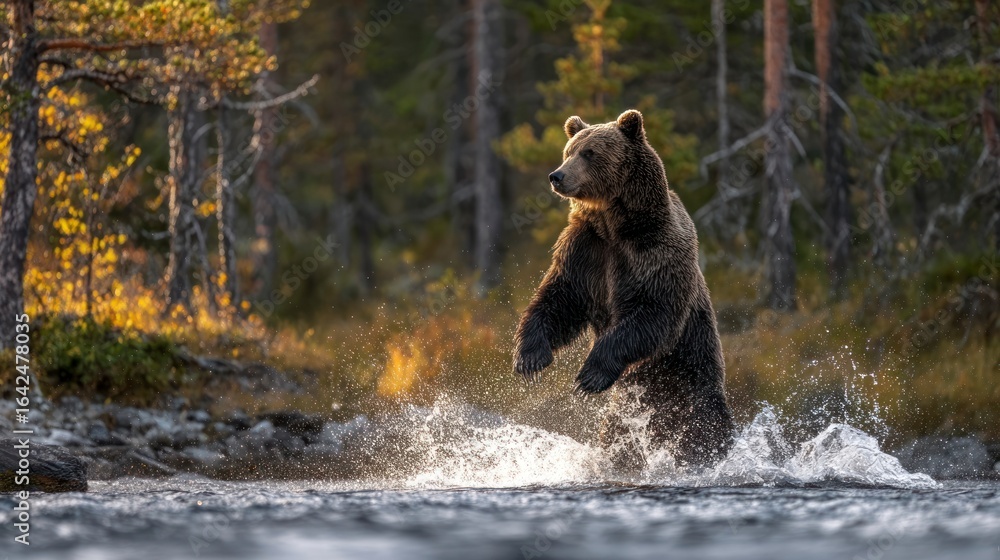 Obraz premium Brown bear standing in river