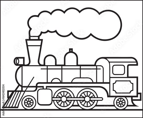 Simple and cute train coloring page for kids, black line art vector illustration for toddler coloring book design 