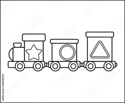 Simple and cute train coloring page for kids, black line art vector illustration for toddler coloring book design 