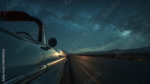 Classic convertible on starry night highway