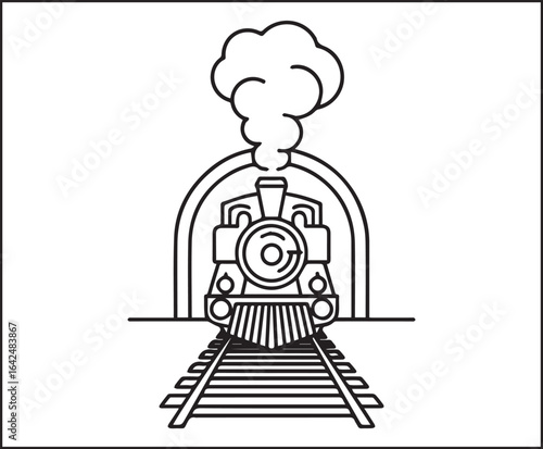 Simple and cute train coloring page for kids, black line art vector illustration for toddler coloring book design 
