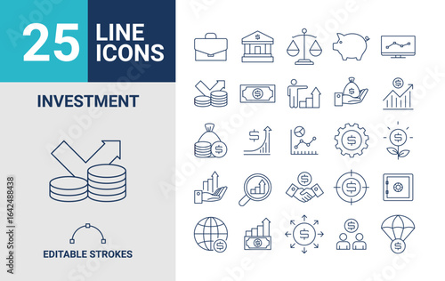 investment Line Editable Icon Set. Vector illustration Editable stroke. 