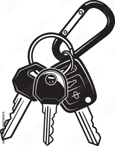 Black and White Keychain with Keys Vector Illustration – Hand Drawn House and Car Key Set