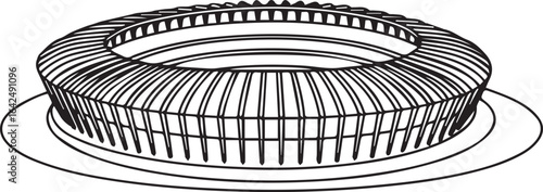 Architecture coloring page for kids and adults, black and white sports stadium sketch line art vector illustration