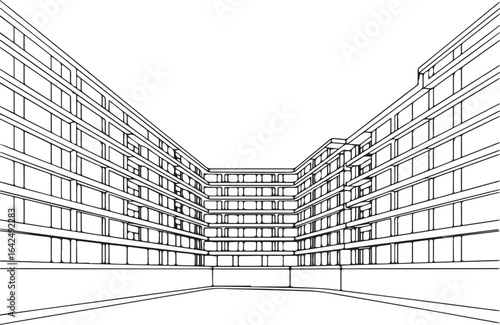 Architecture coloring page for kids and adults, black and white building sketch line art vector illustration