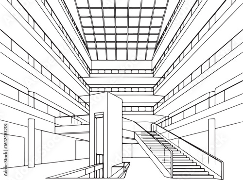 Architecture coloring page for kids and adults, black and white building sketch line art vector illustration