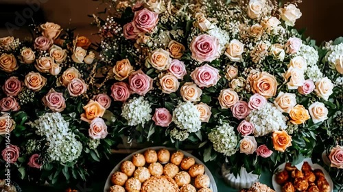 Exquisite Dessert Table Decorated with Beautiful Flowers for a Special Event