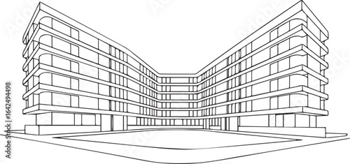 Architecture coloring page for kids and adults, black and white building sketch line art vector illustration