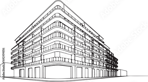 Architecture coloring page for kids and adults, black and white building sketch line art vector illustration