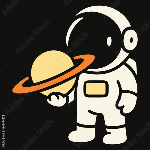 Playful Space Traveler with Saturn Ring Vector Illustration