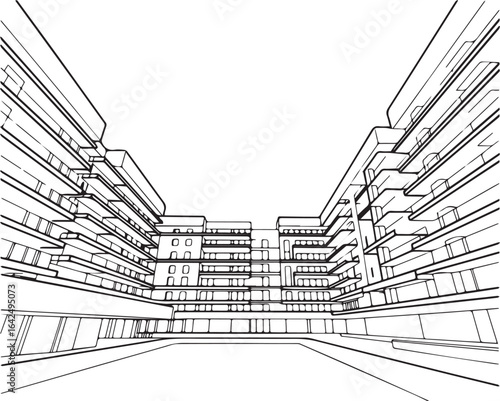 Architecture coloring page for kids and adults, black and white building sketch line art vector illustration
