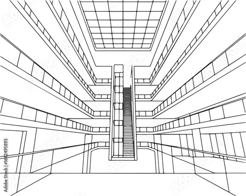 Architecture coloring page for kids and adults, black and white building sketch line art vector illustration