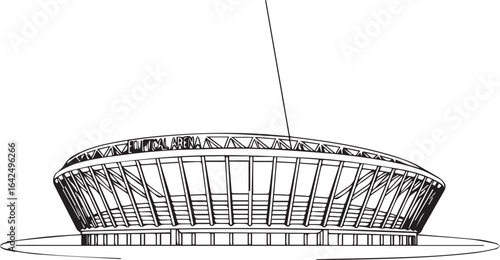 Architecture coloring page for kids and adults, black and white sports stadium sketch line art vector illustration