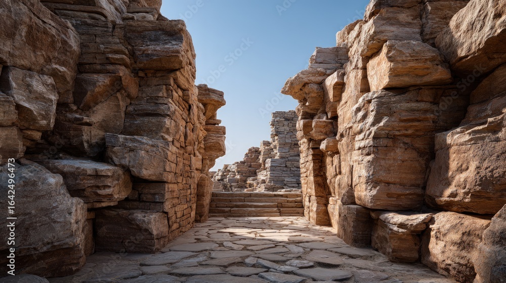 Obraz premium Ancient stone pathway lined with large rocks.