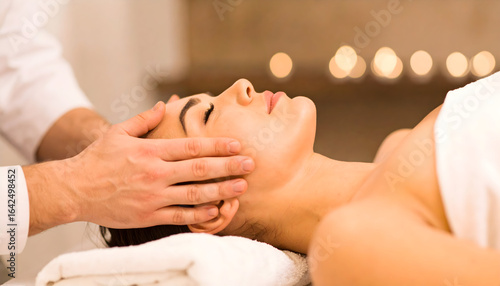 Woman Enjoying a Luxurious Facial Massage in a Relaxing Spa Environment with Soft Candlelight