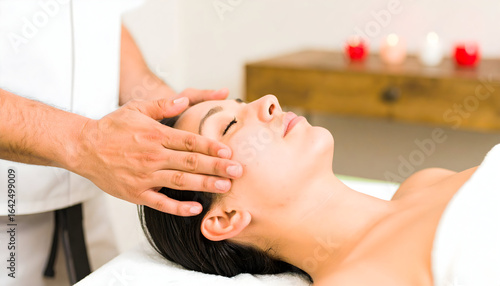 Young Woman Receiving Facial Massage in Tranquil Spa Setting with Soft Lighting and Candles