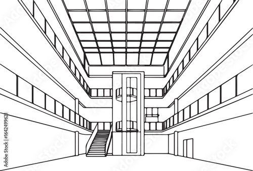 Architecture coloring page for kids and adults, black and white building sketch line art vector illustration