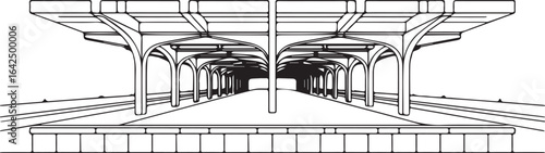 Architecture coloring page for kids and adults, black and white building sketch line art vector illustration